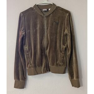 Puma Jacket Womens Small Petite Green Velour Full Zip‎ Pocket Logo Ladies PUMA